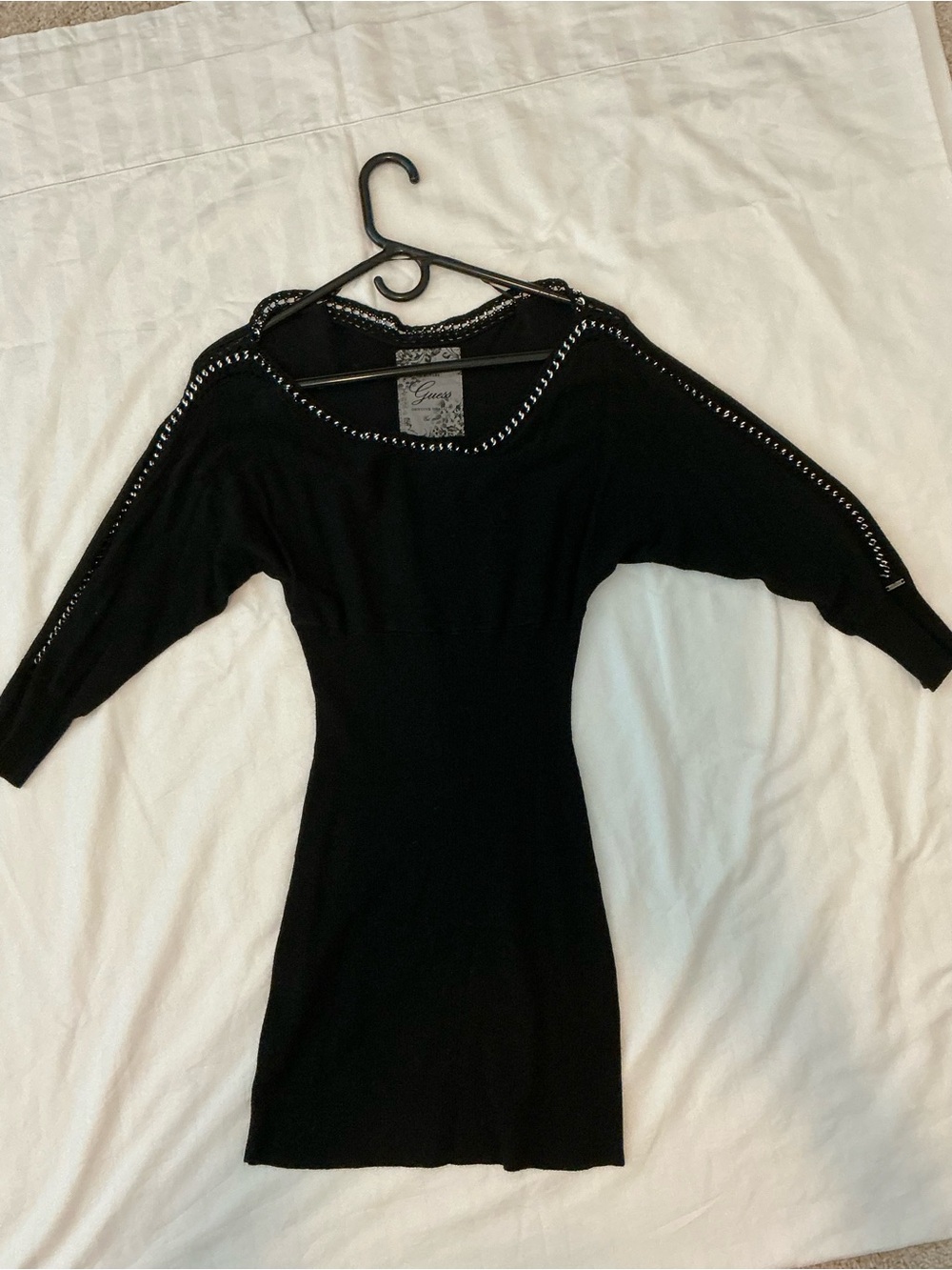 Guess Black Long-Sleeve chain-Trim sweater Dress